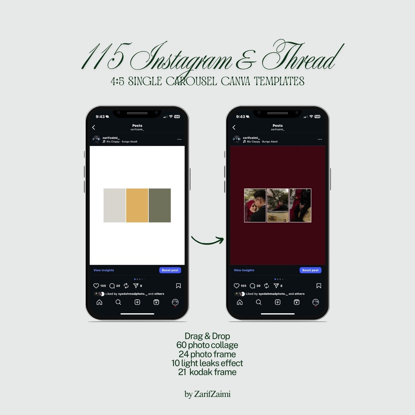 4:5 (Feed) SINGLE Carousel Canva Templates